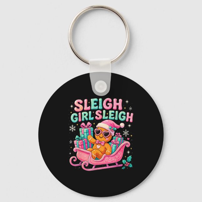 Sleigh Girl Cute Gingerbread Christmas Art  Nyckelring (Framsida)