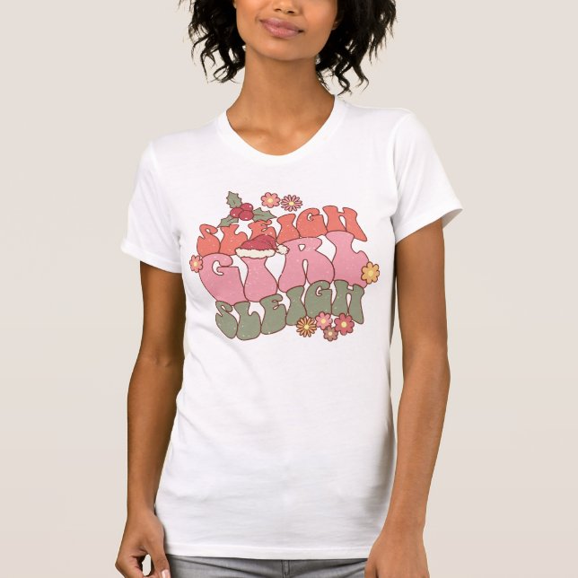 Sleigh Girl Sleigh Cute Jul Helgdag T Shirt (Framsida)