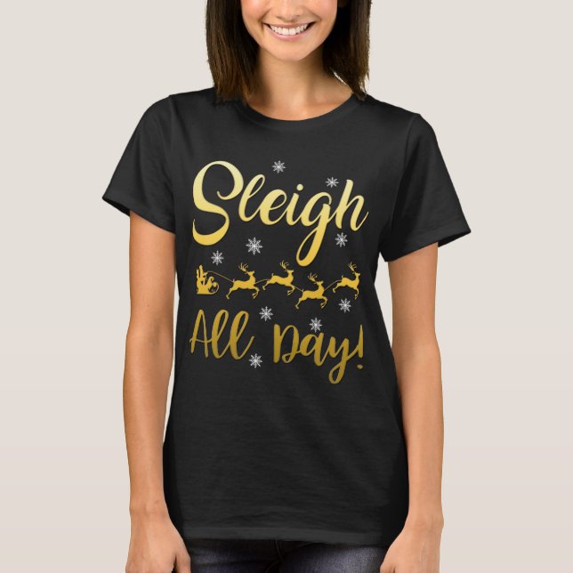 Sleigh hel dag renar på en Coola jul t Shirt (Framsida)