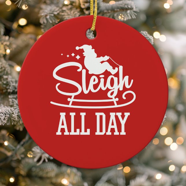Sleigh hela dagen Jultomten Den fantny julklappen Julgransprydnad Keramik (Skapare uppladdad)