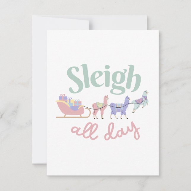 Sleigh hela dagen | Söta Pastellfärgade Llamor Julkort (Framsida)