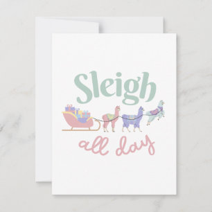 Sleigh hela dagen Söta Pastellfärgade Llamor Julkort