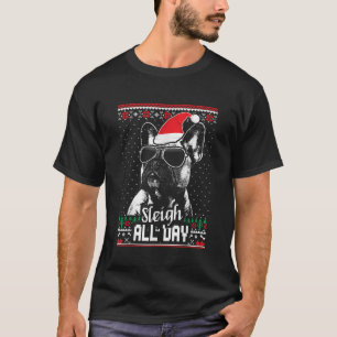 Sleigh hela Fransken Ljuny Bulldog Jul T Shirt