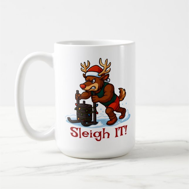 Sleigh It – Funny Christmas Reindeer Gym Workout Kaffemugg (Vänster)