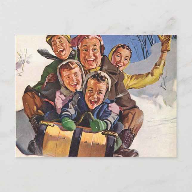 Sleigh jul Roligt Snö Helg Vykort (Framsida)