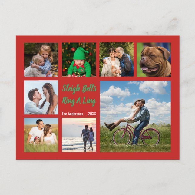 Sleigh Klockor Ring 8 Family Photo Collage Helg Vykort (Framsida)