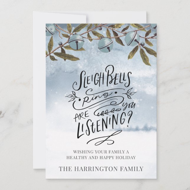 Sleigh Klockor Ring God jul Snö Julkort (Framsida)