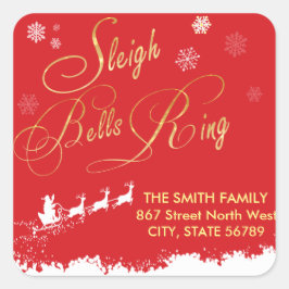 Sleigh Klockor Ring Snowflake Santa Red Classic Fyrkantigt Klistermärke