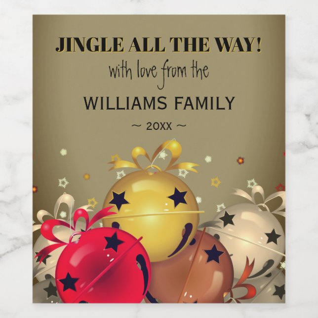 Sleigh Klockor Snöflingor jul Vinflaska Etikett (Singel etikett)