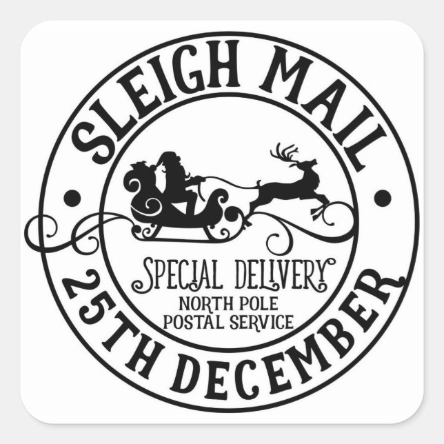 Sleigh Mail- julklapp - julklapp Fyrkantigt Klistermärke (Framsida)