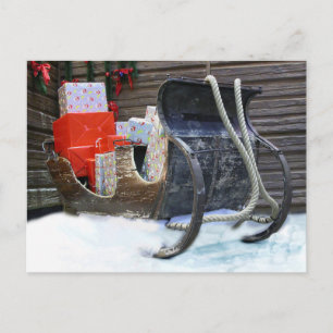 Sleigh med julklappar helg vykort