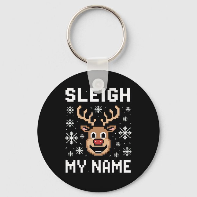 Sleigh My Namn Ugly jul Pixel Sleigh Nyckelring (Framsida)
