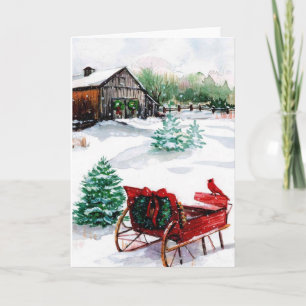 Sleigh och röda Robin Helgkort