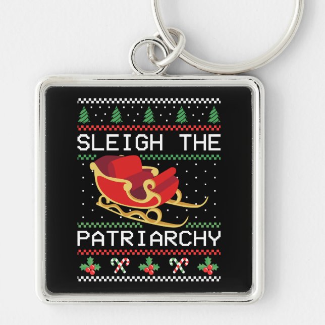 Sleigh Patriarchy I Fyrkantig Silverfärgad Nyckelring (Framsidan)