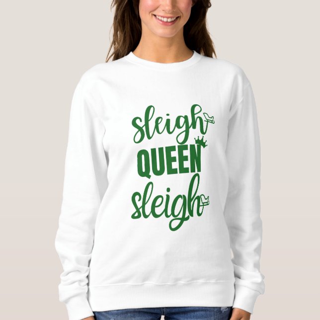 Sleigh Queen Funny jul White Winter Sweater T Shirt (Framsida)