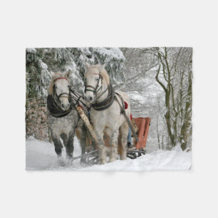 sleigh+rid,snö,skog,häst,vinter,vit,gallop, fleecefilt