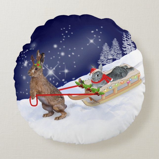 Sleigh Ride Pillow Rund Kudde (Framsidan)