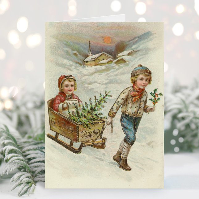 Sleigh Ride | Vintage jul Kort (Skapare uppladdad)
