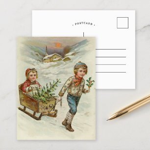 Sleigh Ride Vintage jul Vykort
