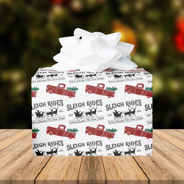 Sleigh Rides Rustic Red Lastbil jul Presentpapper (Skapare uppladdad)