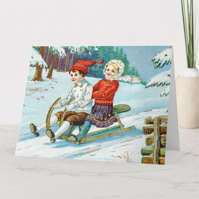 Sleigh riding at Christmas time Briefkaart Kort (Framsida)