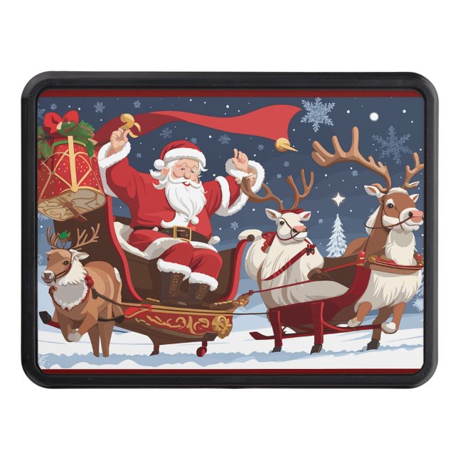 Sleigh Riding Trailer Hitch Cover Dragkroksskydd (Fun Christmas Design Santa Claus Trailer Hitch Cover!)