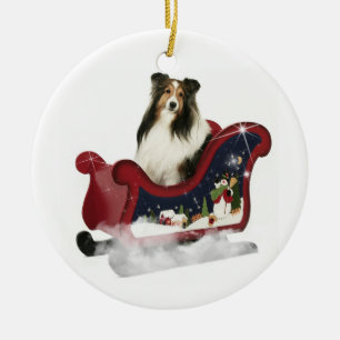 Sleigh Sheltie Julgransprydnad Keramik
