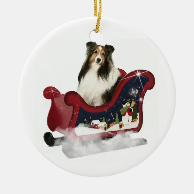 Sleigh Sheltie Julgransprydnad Keramik (Framsidan)