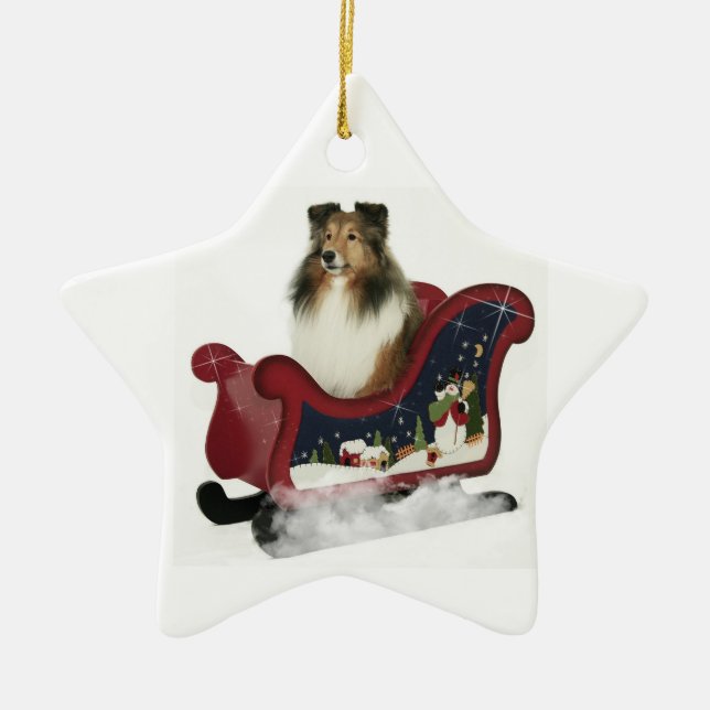 Sleigh Sheltie Julgransprydnad Keramik (Framsidan)