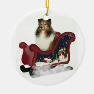 Sleigh Sheltie Julgransprydnad Keramik