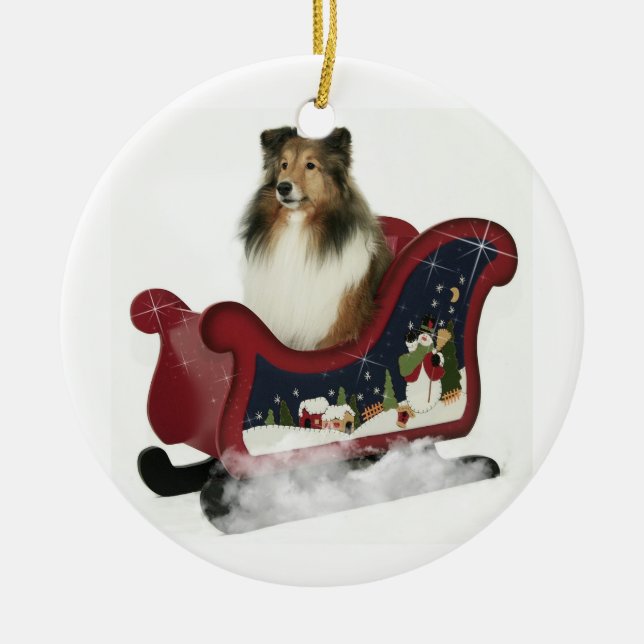 Sleigh Sheltie Julgransprydnad Keramik (Framsidan)