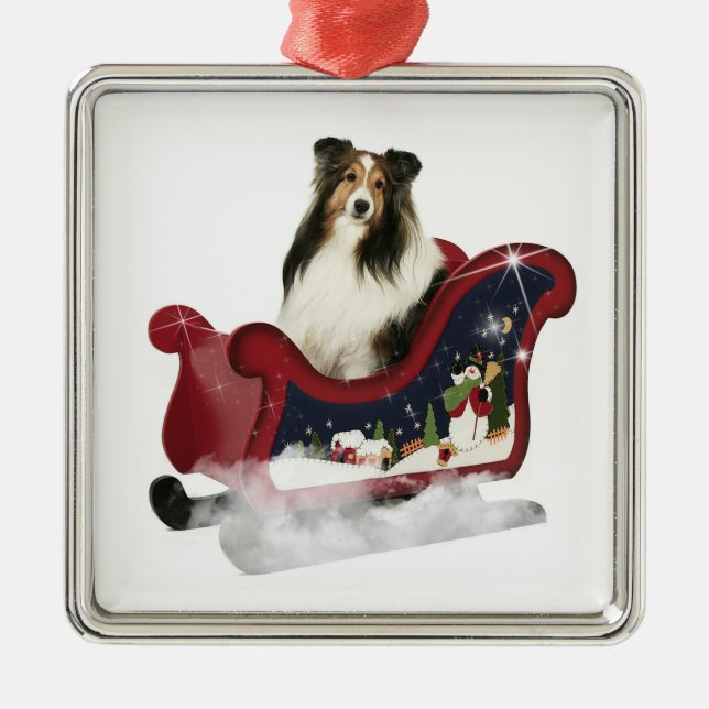 Sleigh Sheltie Julgransprydnad Metall (Framsidan)