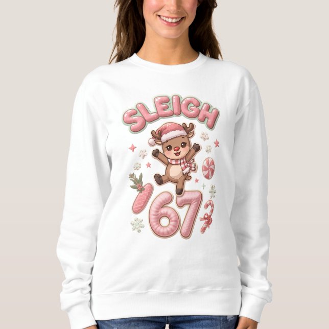 Sleigh Six Seven Söt Jul Tomte Meme T Shirt (Framsida)