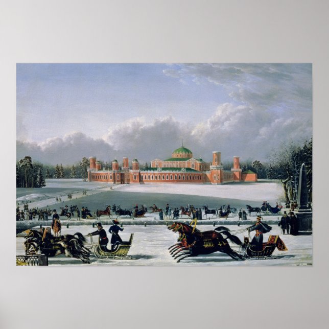 Sleigh Tävling vid Petrovsky Park i Moskva Poster (Framsidan)