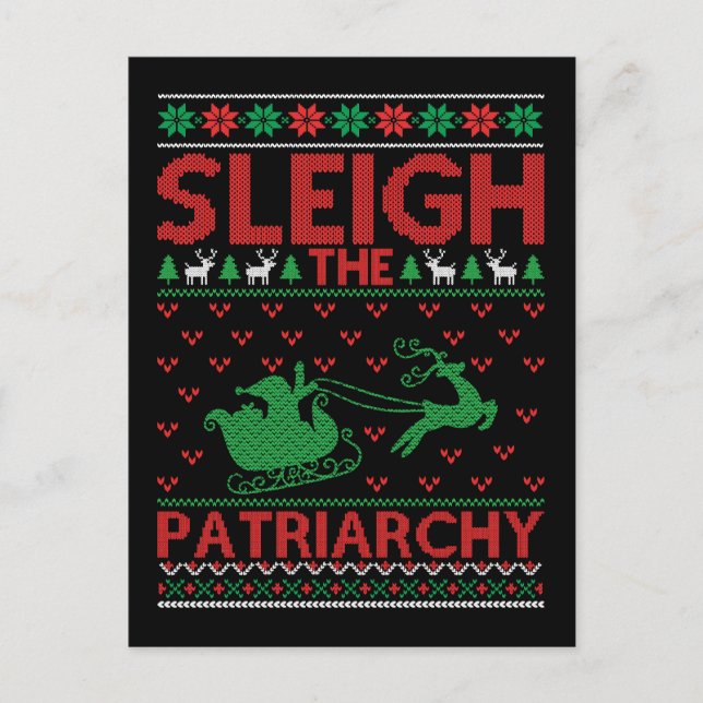 Sleigh The Patriarchy Feminist Christmas Vykort (Framsida)