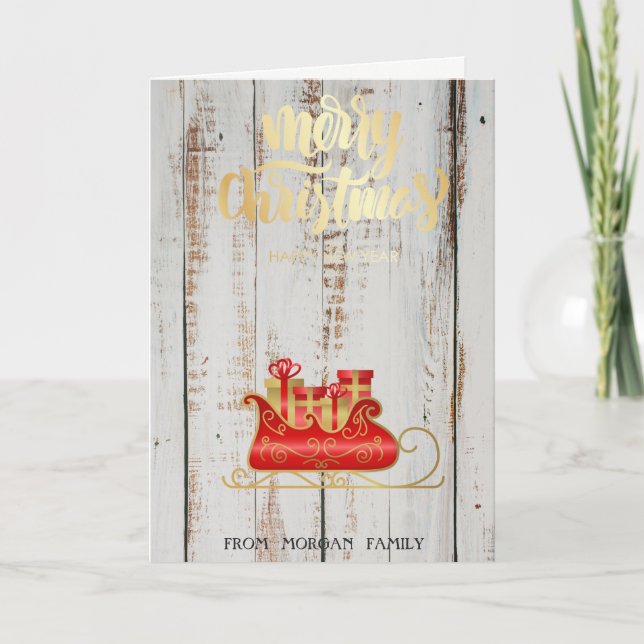Sleigh Wood God jul Helgkort (Framsida)