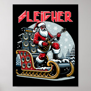 Sleigher Hail Santa Heavy Metal Jul Rock Xma Poster