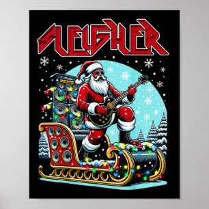 Sleigher Hail Santa Heavy Metall jul Sten Xma Poster