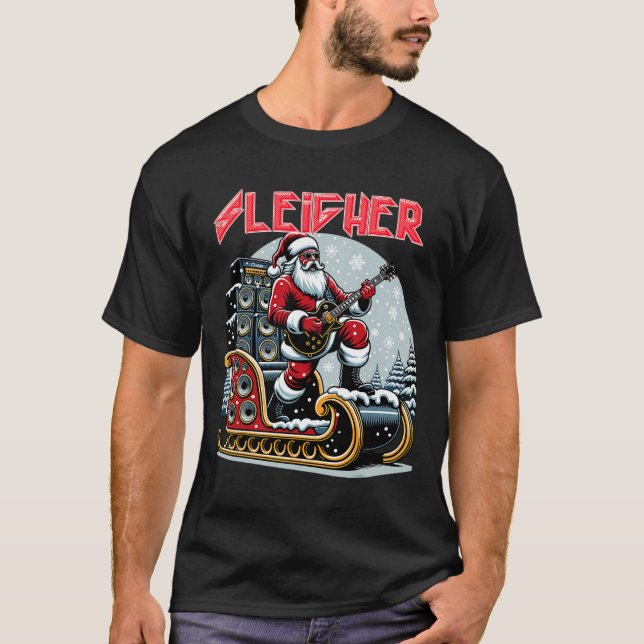 Sleigher Hail Santa Heavy Metall jul Sten Xma T Shirt (Framsida)