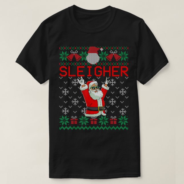 Sleigher Heavy Metal Music Hail Santa Ugly Christm T Shirt (Design framsida)