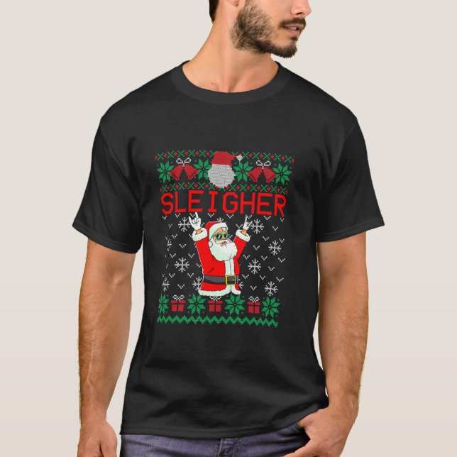 Sleigher Heavy Metall Music Hail Santa Ugly Christ T Shirt (Framsida)