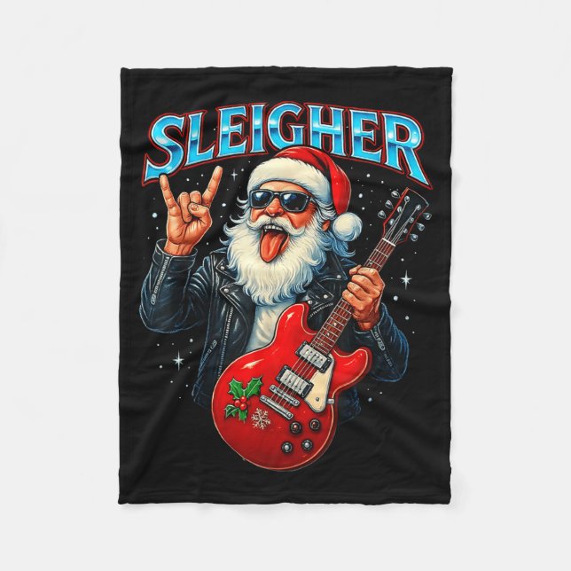 Sleigher Rock Santa Funny Metal Christmas Design  Fleecefilt (Framsidan)
