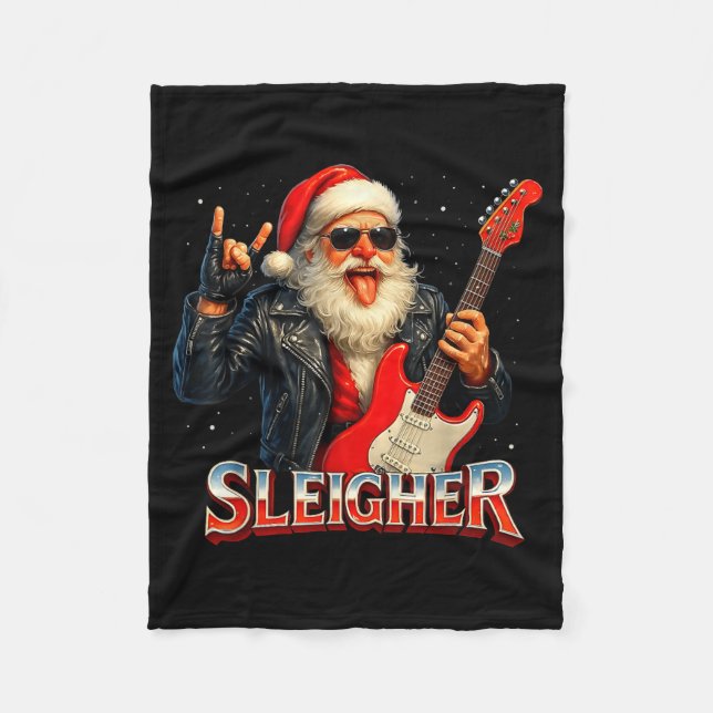 Sleigher Rock Santa Funny Metal Christmas Design  Fleecefilt (Framsidan)