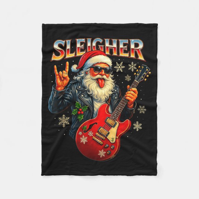 Sleigher Rock Santa Funny Metal Christmas Design  Fleecefilt (Framsidan)