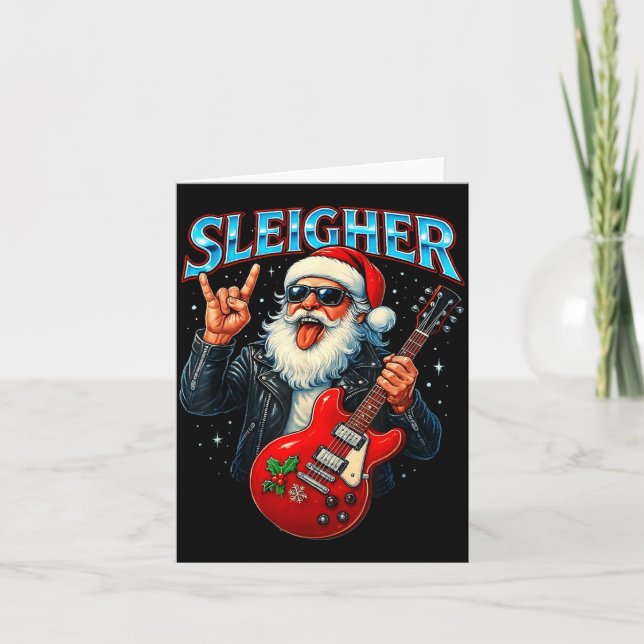 Sleigher Rock Santa Funny Metal Christmas Design  Kort (Framsida)