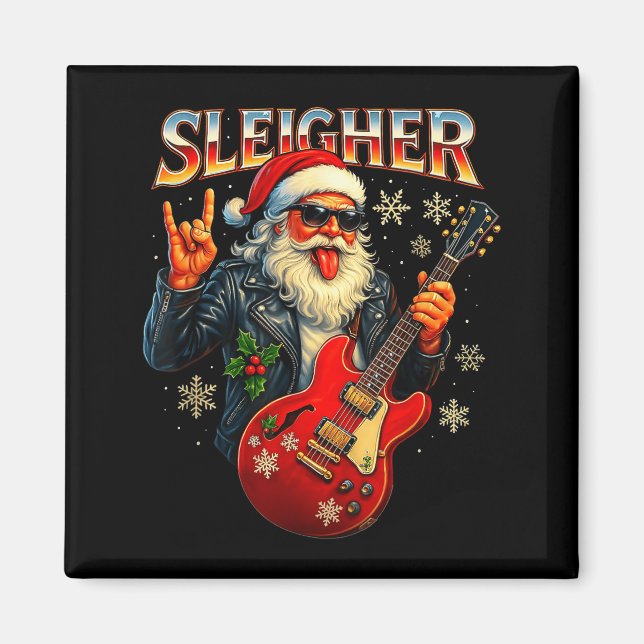 Sleigher Rock Santa Funny Metal Christmas Design  Magnet (Framsidan)