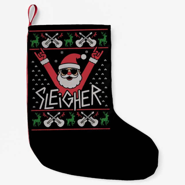 Sleigher Santa Christmas Rock n Roll Ugly Sweat Liten Julstrumpa (Framsidan)