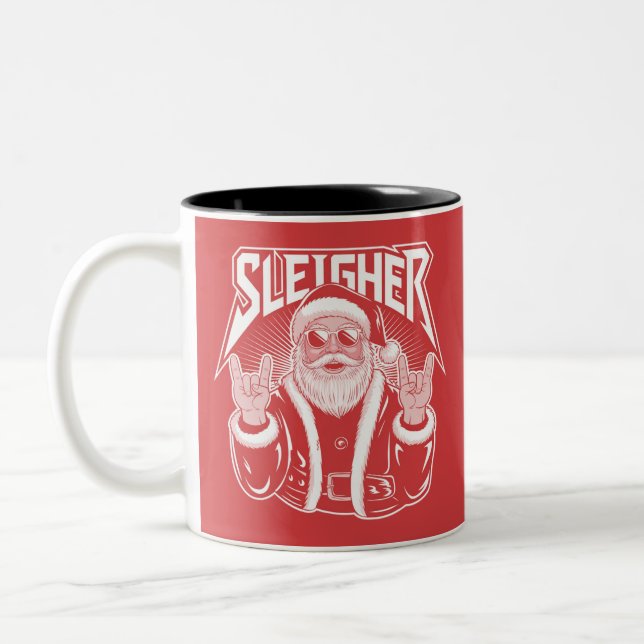 Sleigher Santa Claus Funny Metal Christmas Rock  Två-Tonad Mugg (Vänster)