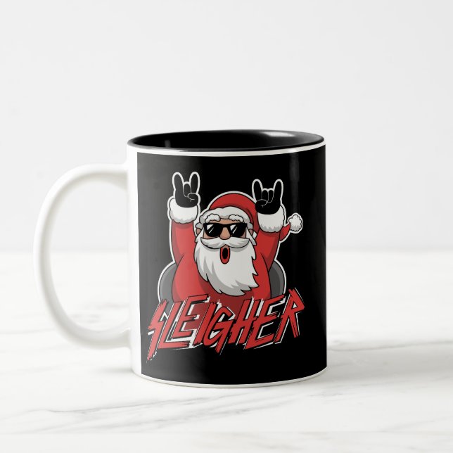 Sleigher Santa Claus Metal Christmas Funny Hail  Två-Tonad Mugg (Vänster)