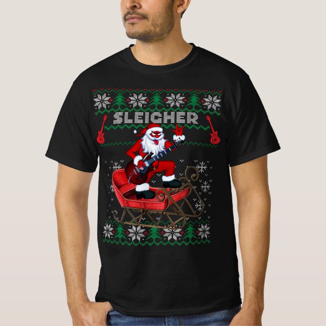 Sleigher Santa Ugly jul Sweater Design T Shirt (Framsida)